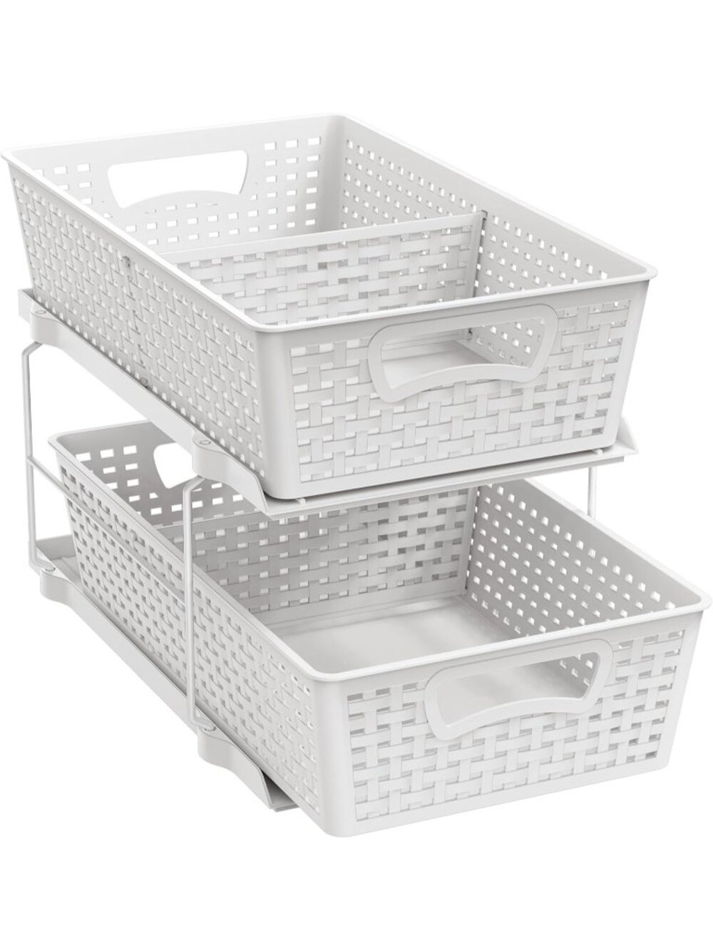New White 2 Tier Pull-Out Bathroom Organizer Under Sink Storage Tray 14.4 inch